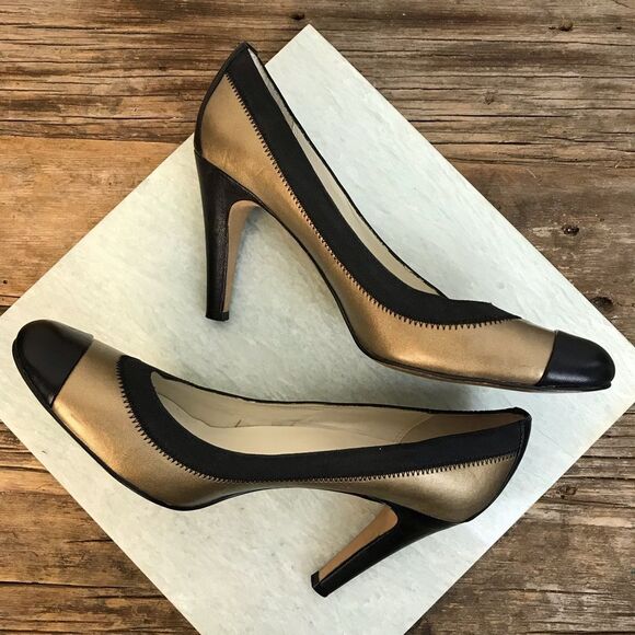 Ann Klein POMPI Leather Black/Gold Heel 9.5 M - Picture 4 of 8